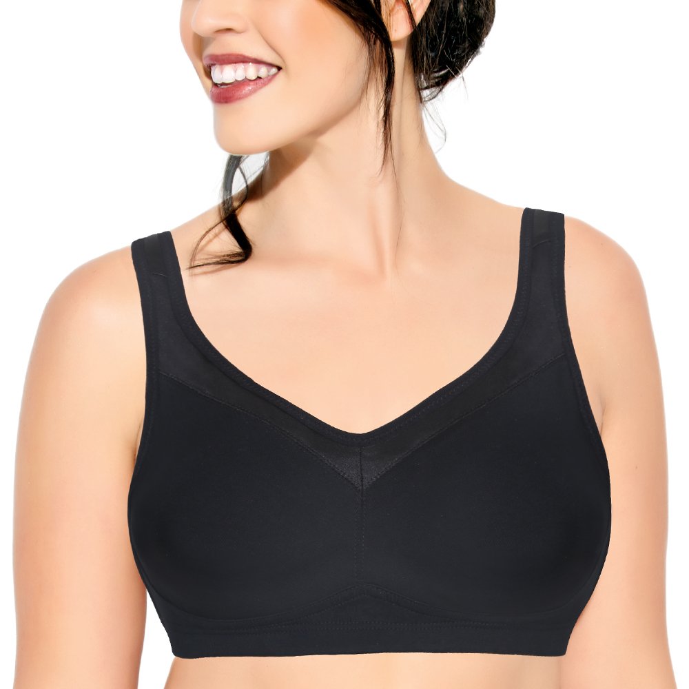 Buy Enamor AB75 M-Frame Jiggle Control Full Support Supima Cotton Bra -  Non-Padded Wirefree - Black Online