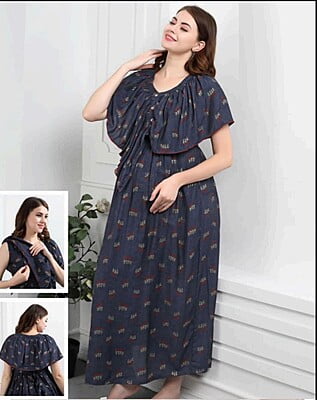 Minelli Printed Maternity / Feeding Full Length  Nighty - 19232A