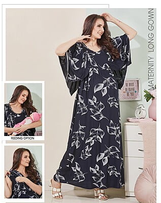 Minelli Printed Maternity / Feeding Full Length  Nighty - 19264A