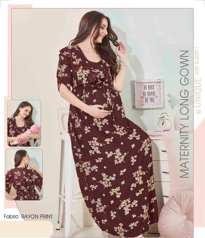 Minelli Printed Maternity / Feeding Full Length  Nighty - 19274A