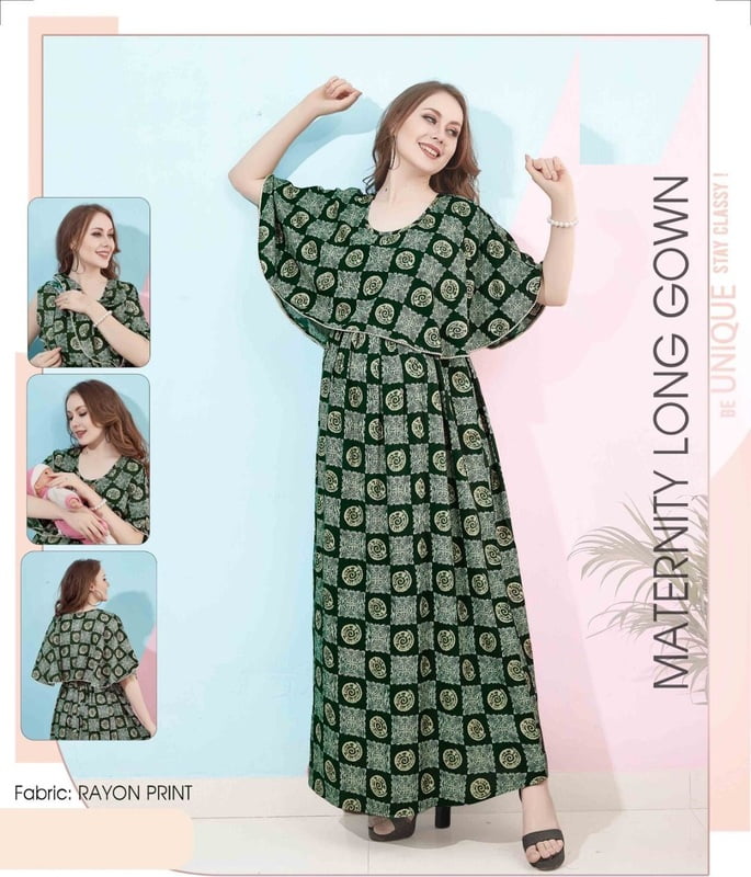 Minelli Printed Maternity / Feeding Full Length Nighty - 19276C Minelli Printed Maternity / Feeding Full Length Nighty - 19276C