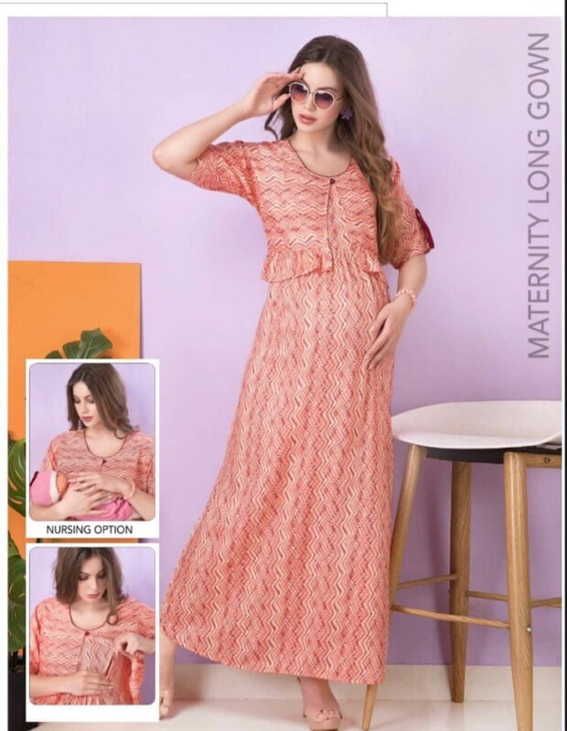 Minelli Printed Maternity / Feeding Full Length  Nighty - 19334A