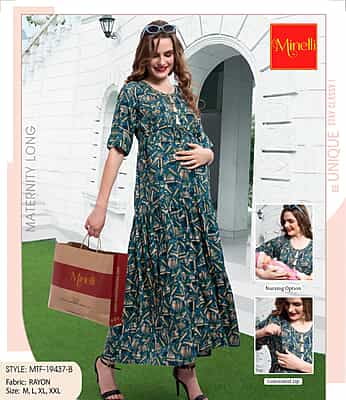 Minelli Printed Maternity / Feeding Long Rayon Gown - 19437B