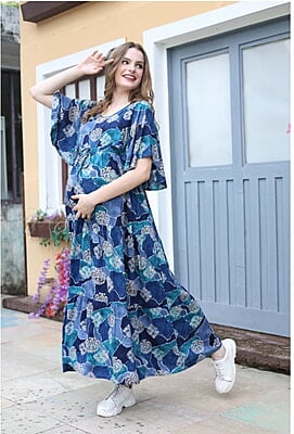 Minelli Printed Maternity / Feeding Long Rayon Gown - 19443A