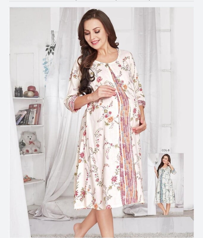 Minelli Printed Maternity / Feeding Gown - Blue Flower