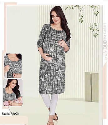 Minelli Maternity & Nursing / Feeding  Kurti with enclosed Zip- Blue