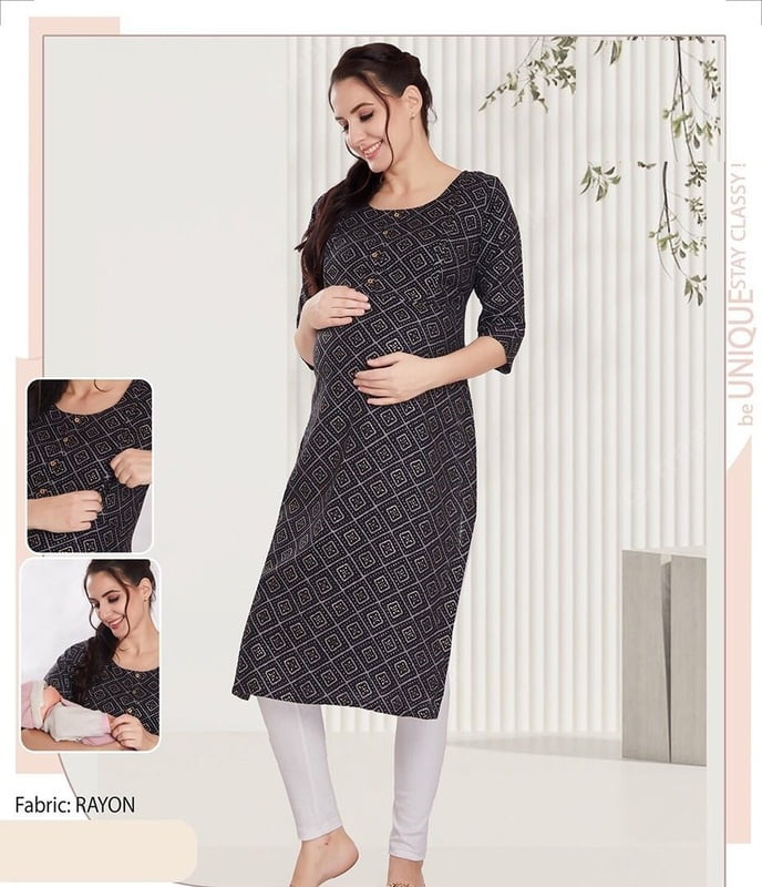 Copy of Minelli Maternity & Nursing / Feeding  Kurti with enclosed Zip- 3395