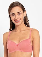 Jockey Women's Wirefree Padded Super Combed Cotton Elastane Stretch Medium Coverage Lace Styling T-Shirt Bra with Adjustable Straps - Style 1723