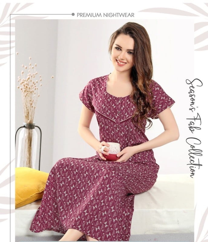 VIOLET ALPINE (SOFT COTTON) PRINTED LONG NIGHTY FOR WOMEN -DPAC01V