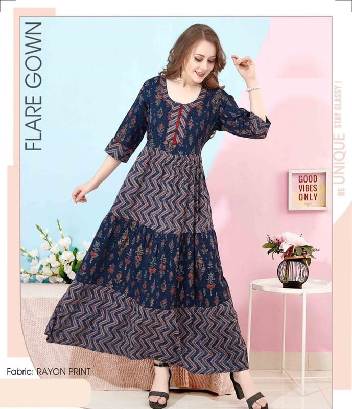 Women Rayon Cotton Fabric Full-Flare nighty