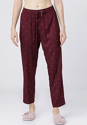 Tokyo Talkies Women Burgundy & White Polka Dot Printed Lounge Pants