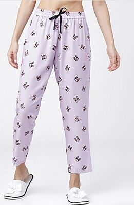 Tokyo Talkies Women Lavender & Black Printed Lounge Pants