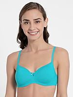 Jockey Women's Wirefree Padded Super Combed Cotton Elastane Stretch Medium Coverage Lace Styling T-Shirt Bra with Adjustable Straps - Style 1723