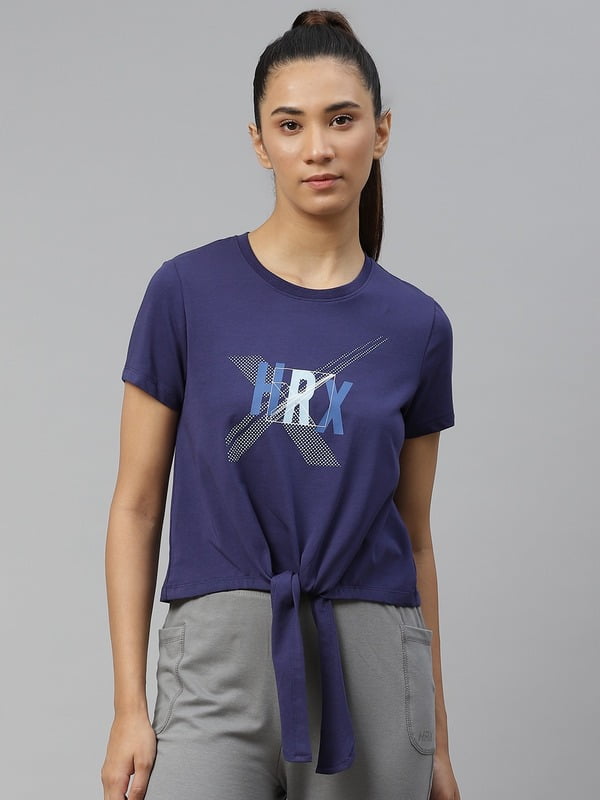 HRX By Hrithik Roshan Women Medieval Blue Solid Bio-Wash Lifestyle T-Shirt HRX By Hrithik Roshan Women Medieval Blue Solid Bio-Wash Lifestyle T-Shirt