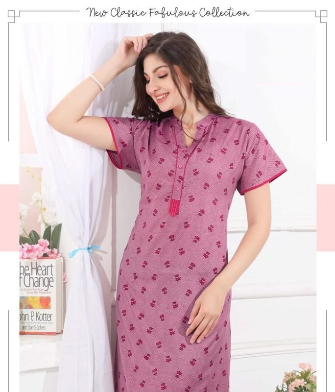 Minelli Full Length Cotton Nightdress - Lavender Spot