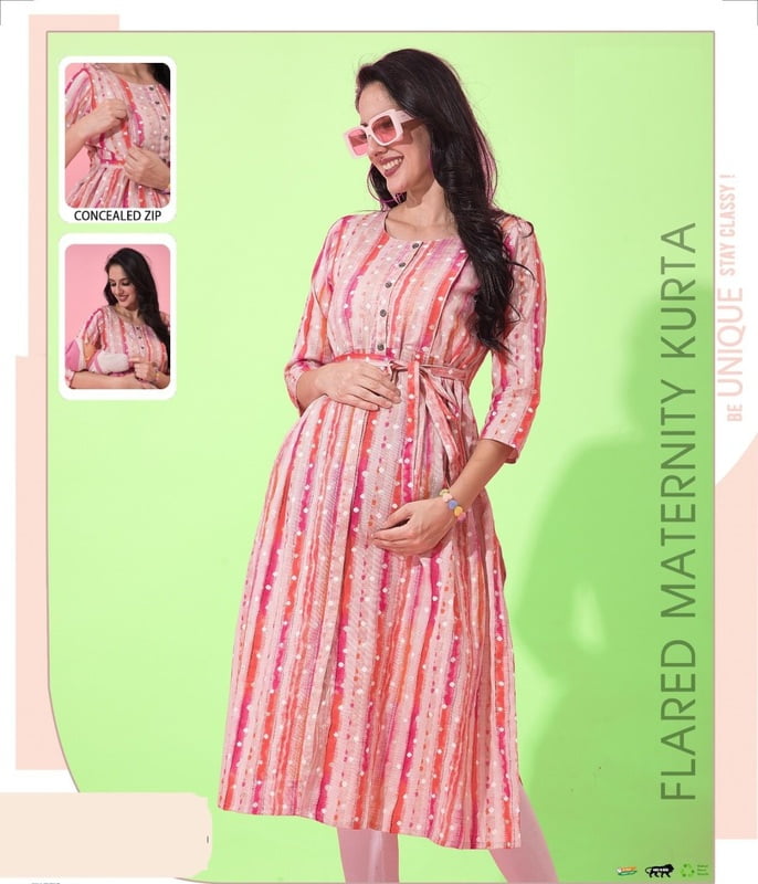 Minelli Printed Maternity / Feeding / Nursing Premium Soft Cotton Kurti or Gown - 8665C