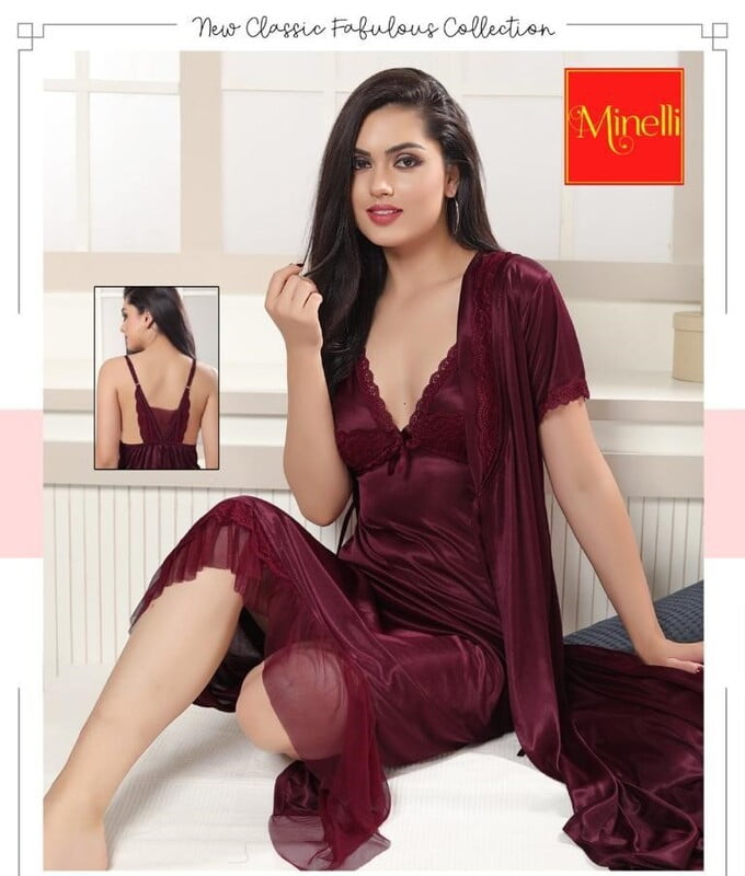 Minelli Lace Babydoll 2 Pcs set with a matching Thong - Wine (Free Size) Minelli Lace Babydoll 2 Pcs set with a matching Thong - Wine (Free Size)