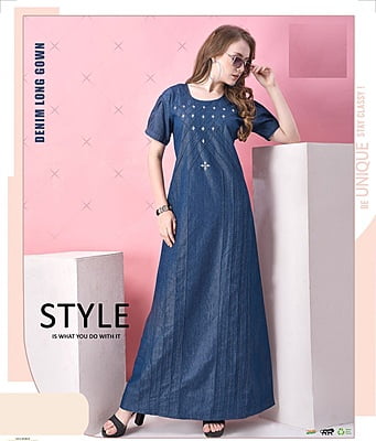 Minelli Full Length Denim Long Gown Nightdress - 8880A