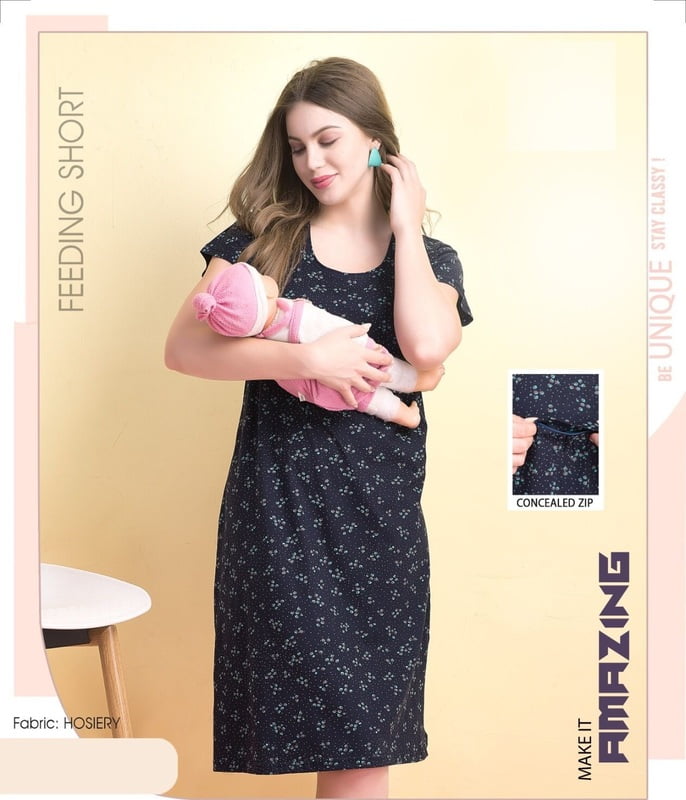 Minelli Printed Maternity / Feeding Short Length Hosiery Nighty - 8912 Minelli Printed Maternity / Feeding Short Length Hosiery Nighty - 8912