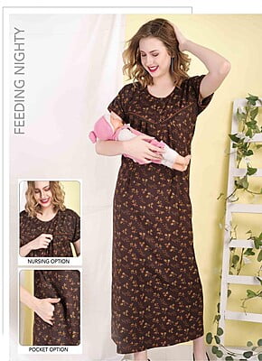 Minelli Printed Maternity / Feeding Full Length Cotton Nighty - 8982