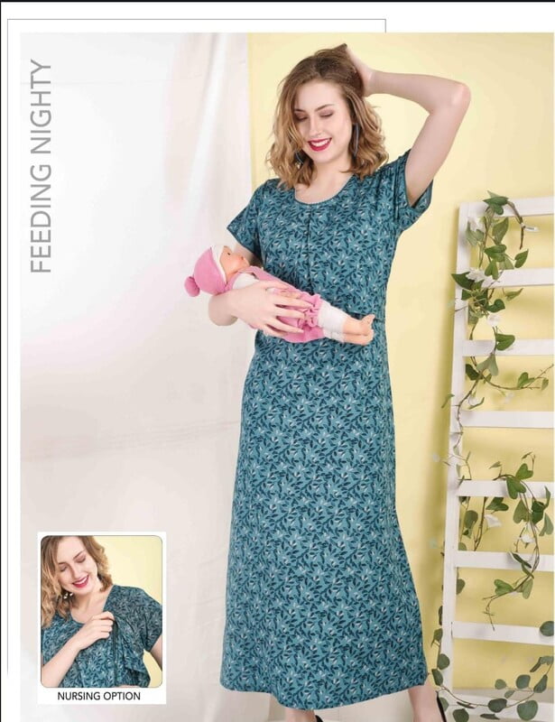 Minelli Printed Maternity / Feeding Full Length Cotton Nighty - 8984 Minelli Printed Maternity / Feeding Full Length Cotton Nighty - 8984