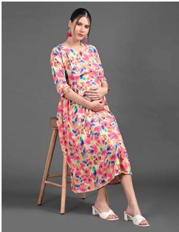 Minelli Printed Maternity / Feeding 3/4 Gown - 9580A