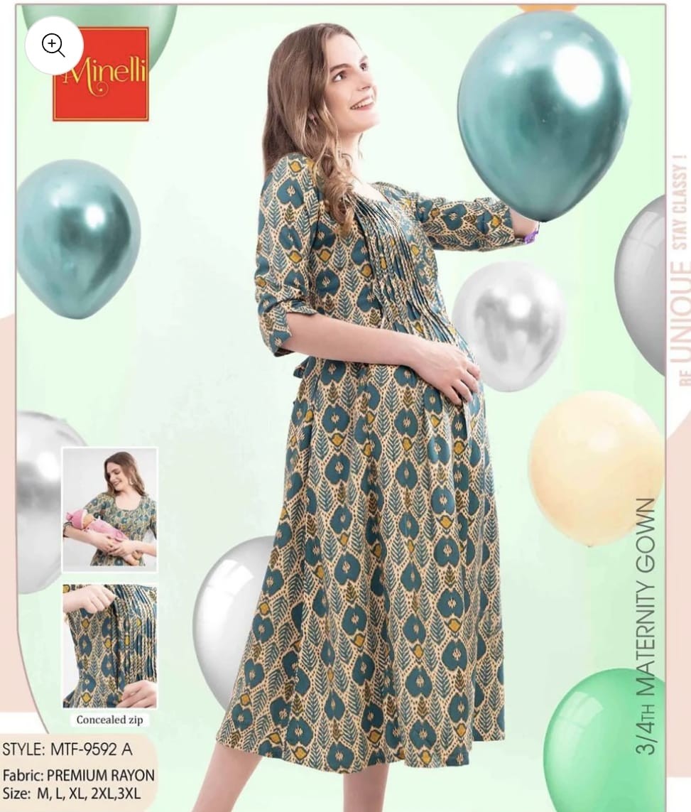 Minelli Printed Maternity / Feeding 3/4 Rayon Gown - 9592