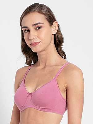 Women's Wirefree Padded Super Combed Cotton Elastane Stretch Medium  Coverage Lace Styling T-Shirt Bra with Adjustable Straps - Light Skin