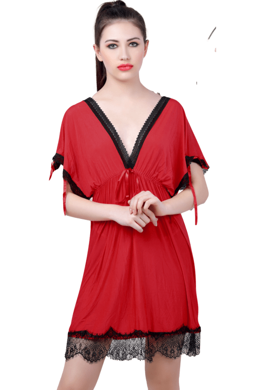 Lace N Mesh Babydoll with matching Thong - Red & Black Lace N Mesh Babydoll with matching Thong - Red & Black