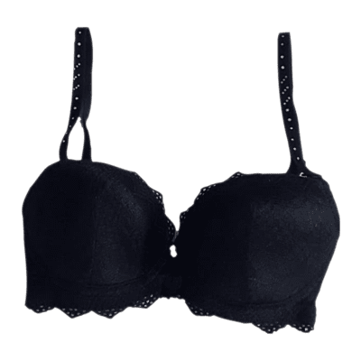 Lightly Padded Deep Cut Seamless Bra Polyester Cotton (Black)