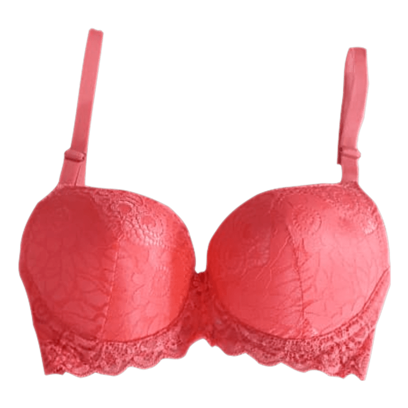 Padded Under Wired Push Up Bra with Lace Coverage (Pink)