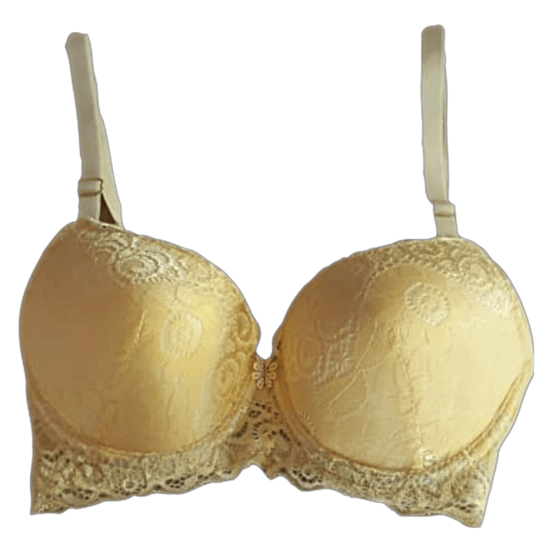 Padded Under Wired Push Up Bra with Lace Coverage (Yellow)-32B