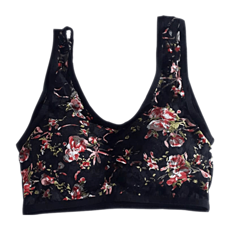 Soft Padded Flower Printed Net Polyester Cotton Sports Bra