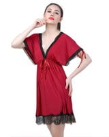 Lace N Mesh Babydoll with matching Thong - Maroon & Black Lace N Mesh Babydoll with matching Thong - Maroon & Black
