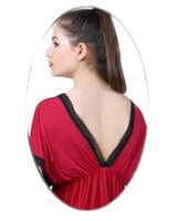 Lace N Mesh Babydoll with matching Thong - Maroon & Black Lace N Mesh Babydoll with matching Thong - Maroon & Black