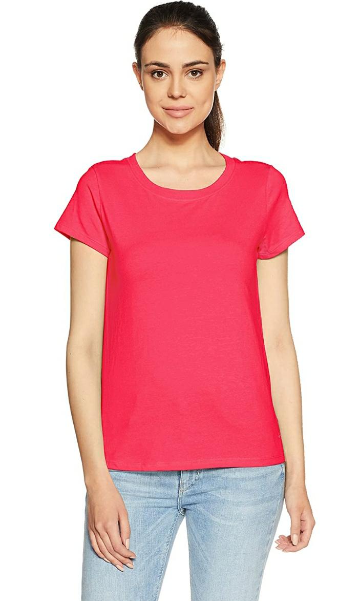 Hanes Women’s Essentials Relaxed Fit Short Sleeve Crewneck T-Shirt (Pink)