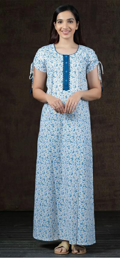 DITSY FLORAL PRINTED NIGHTY WEAR - BLUE