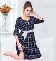 Minelli Navy Blue Stripes Pattern Short Nighty Minelli Navy Blue Stripes Pattern Short Nighty