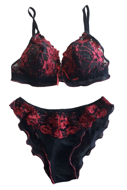 Buy Valentine Women's Black Red Color Bra-Panty at