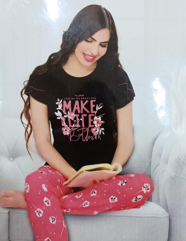 Goldstroms Black Make Life Better Hosiery Cotton Night Suit Goldstroms Black Make Life Better Hosiery Cotton Night Suit